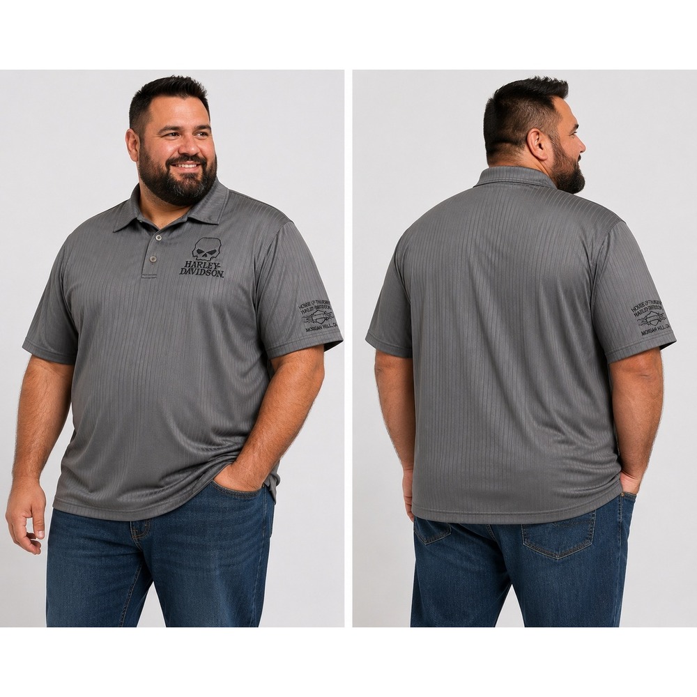 Harley-Davidson Mens 2XL Gray Willie G Skull Polo House Thunder Morgan Hill CA